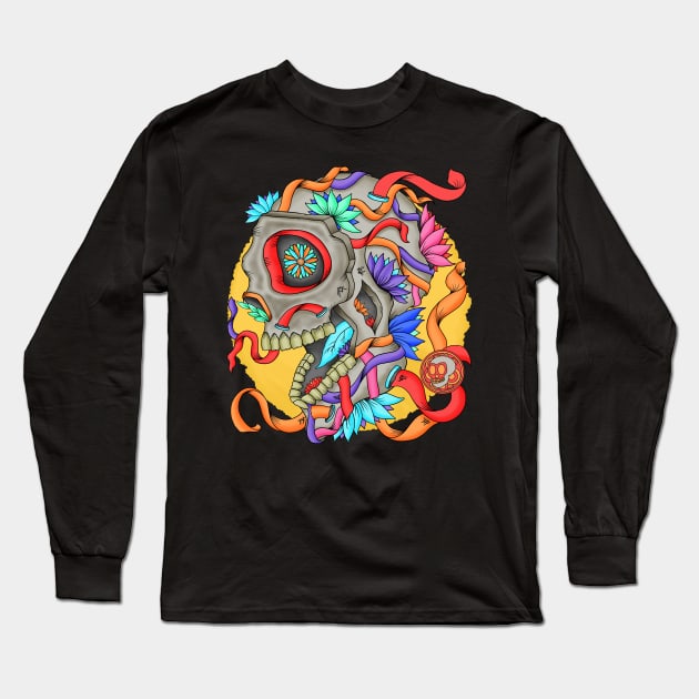 Skull of Colors - Día De Los Muertos - Realistic Skull Long Sleeve T-Shirt by Scriptnbones